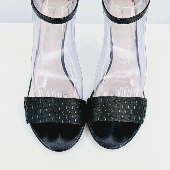 Coach Francesca Stiletto Heel Sandals 9.5 B Black Snake Embossed Leather Strappy - Picture 5 of 14
